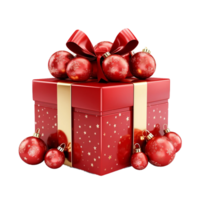 AI generated Red decorated Christmas gift box with golden bow isolated on a transparent background png