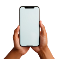 ai generiert Mensch Hand halten Smartphones mit leer Bildschirme isoliert auf transparent Hintergrund png