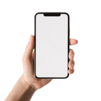 ai generiert Mensch Hand halten Smartphones mit leer Bildschirme isoliert auf transparent Hintergrund png