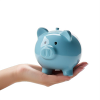 AI generated Hand Holding a Blue Piggy Bank Isolated on Transparent Background png