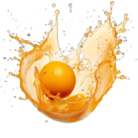 AI generated Vibrant Orange Juice Splash with Fresh Halves on transparent background. ai generative png