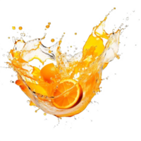 AI generated Vibrant Orange Juice Splash with Fresh Halves on transparent background. ai generative png