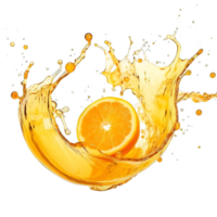 ai généré vibrant Orange jus éclaboussure avec Frais moitiés sur transparent Contexte. ai génératif png