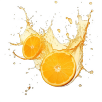 ai generiert beschwingt Orange Saft Spritzen mit frisch Hälften auf transparent Hintergrund. ai generativ png