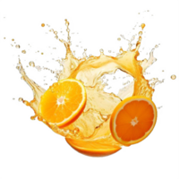 ai generiert beschwingt Orange Saft Spritzen mit frisch Hälften auf transparent Hintergrund. ai generativ png