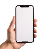 AI generated Human Hand Holding Smartphones with Blank Screens Isolated on transparent Background png