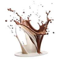 ai gegenereerd dynamisch chocola en melk spatten geïsoleerd Aan transparant achtergrond png