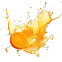 AI generated Vibrant Orange Juice Splash with Fresh Halves on transparent background. ai generative png