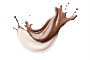 AI generated Dynamic Chocolate and Milk Splashes Isolated on transparent background png