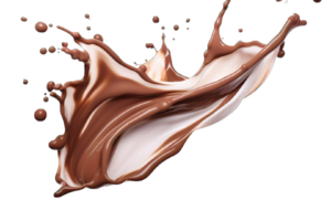 ai generiert dynamisch Schokolade und Milch spritzt isoliert auf transparent Hintergrund png