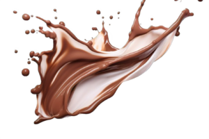 AI generated Dynamic Chocolate and Milk Splashes Isolated on transparent background png