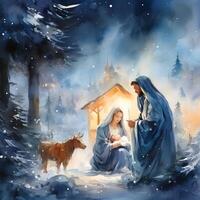 ai generado Biblia escena. natividad Navidad. Navidad víspera. ai Generacion foto