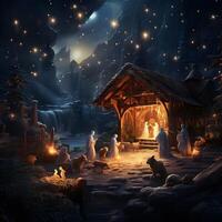 AI generated BIBLE SCENE. Nativity Christmas. Christmas Eve. AI Generation photo