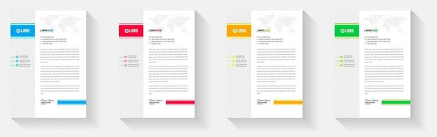 Simple And Clean Elegant Flat corporate  business Abstract style letterhead design template set with red, green, blue and yellow color. vector