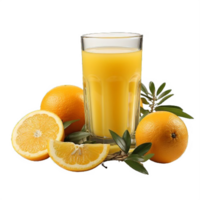 ai generato fresco arancia succo e arance su trasparente sfondo png