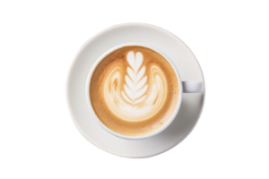 AI generated Artistic Latte Art on Cappuccino in White Cup Isolated on transparent background png