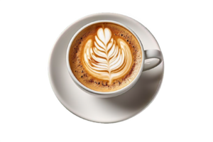 AI generated Artistic Latte Art on Cappuccino in White Cup Isolated on transparent background png