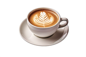 AI generated Artistic Latte Art on Cappuccino in White Cup Isolated on transparent background png