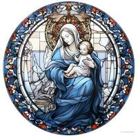 AI generated Stained glass window CHRISTMAS ILLUSTRATION WITH BIBLE SCENE AI Generated photo