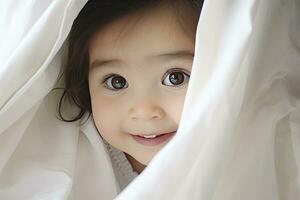 ai generado infantil bebé sonriente pequeño bebé niña retrato foto