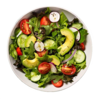 AI generated Fresh Avocado and Mixed Greens Salad Bowl Isolated on transparent background png