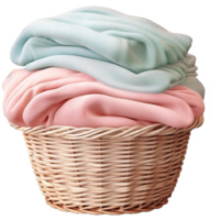 AI generated Wicker Laundry Basket with Colorful Towels Isolated on transparent background png