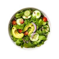 AI generated Fresh Avocado and Mixed Greens Salad Bowl Isolated on transparent background png