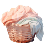 AI generated Wicker Laundry Basket with Colorful Towels Isolated on transparent background png