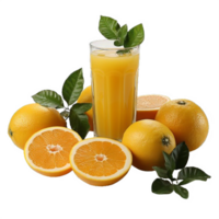 ai generiert frisch Orange Saft und Orangen auf transparent Hintergrund png