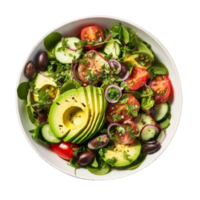 AI generated Fresh Avocado and Mixed Greens Salad Bowl Isolated on transparent background png