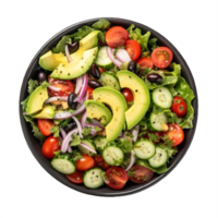 ai generado Fresco aguacate y mezclado verduras ensalada cuenco aislado en transparente antecedentes png