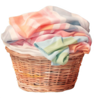 AI generated Wicker Laundry Basket with Colorful Towels Isolated on transparent background png