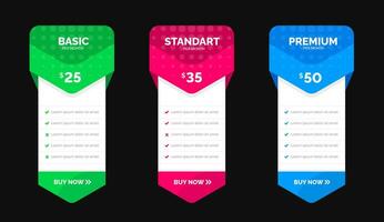 UI UX app pricing chart table Subscription design or website Pricing chart table design template. Product Plan Offer Price Package Subscription Options Comparison Table Chart Infographic Design. vector