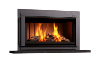 AI generated Contemporary Wood-Burning Stove Fireplace Isolated on transparent background png