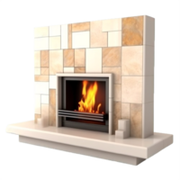 AI generated Modern Marble Fireplace with Roaring Fire Isolated on transparent background png