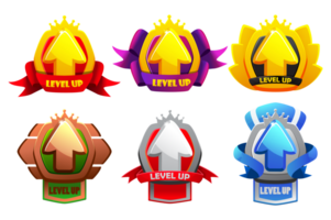 nivel arriba premios ui juego Insignia iconos medallas conjunto imágenes para un 2d juego. png