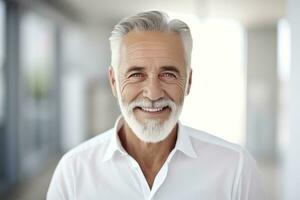 AI generated Smiling mature senior man on white background photo