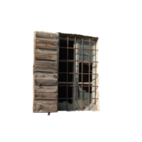 Old wooden window with broken glass- png