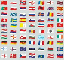 Set waving European flags. vector