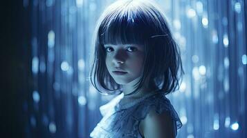 AI generated Closeup photo of a beautiful girl in blue with lights