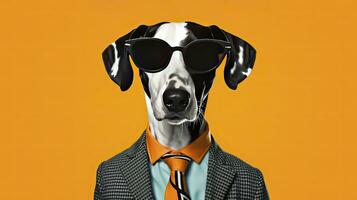 AI generated A businessman wearing a suit tie glasses with a dog head photo