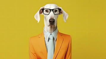 AI generated A businessman wearing a suit tie glasses with a dog head photo