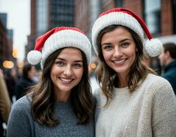 ai generado foto de hermosa mujer con rubia pelo y gorro sombrero con contento sensación durante invierno estación, generativo ai