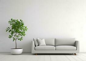 AI generated Gray sofa in living room interior with copy space photo