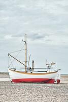 lado ver de pescar barco en el playa foto