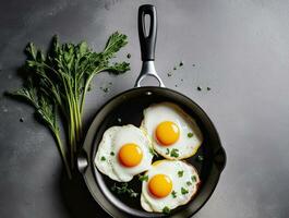 AI generated Three delicious fried eggs. Generative AI photo