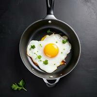 AI generated Fried egg on small pan. Generative AI photo