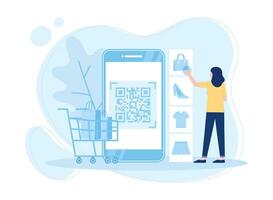 a woman shopping online using her mobile phone concept flat illustration vector