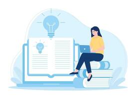 female student working on an assignment using a laptop concept flat illustration vector