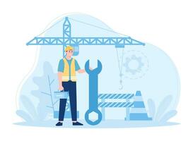 construction worker holding keys concept flat illustration vector